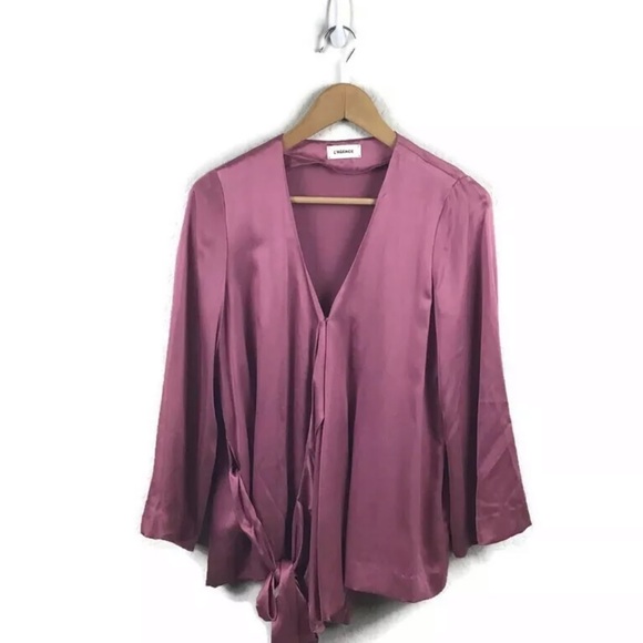 L’agence Top Pink Silk V Neck Wrap Blouse - Picture 1 of 9